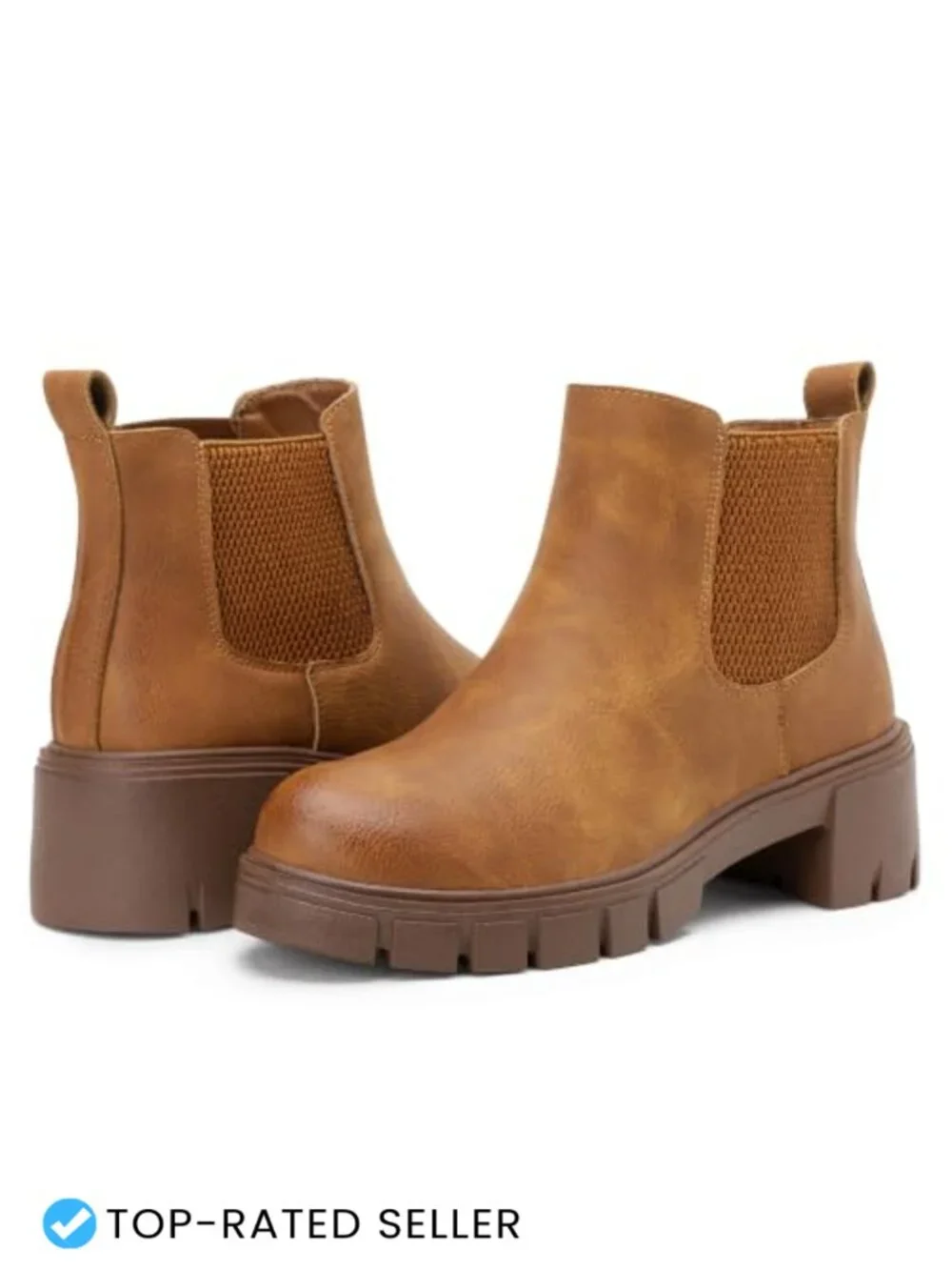 Women's Chelsea Ankle Boots Faux Leather Slip On Chunky Platform Memory Foam